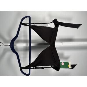 NWT Halara Bikini Top Black Ribbed Triangle Adjustable Straps Medium